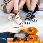 Cat Women Warm Paw Fuzzy Socks Fluffy Thermal Cat Paw Woman Embroidery Thicken Cotton Plush House Floor Socks Sleeping Cartoon