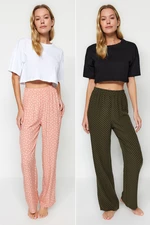 Trendyol sada 2 kusů viskózových tkaných pyžamových kalhot s puntíkovým vzorem