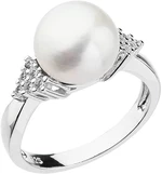 Evolution Group Stříbrný prsten s bílou říční perlou a zirkony 25002.1 52 mm