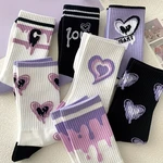 7 Pairs of Heart-shaped Printed Socks, Comfortable and Cute Street Socks, Women's Medium Length Socks