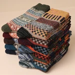 5 Pairs/Lot Men's Thick Wool Socks Autumn And Winter High Quality Japanese Vintage Stripes Warm Comfortable Soft Socks EU 38-44