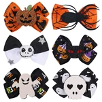 1Pcs Halloween Decoration Grosgrain Ribbon Hair Bows For Baby Girls Ghost Pumpkin Pinwheel Hair Clips Baby Hair Accessories