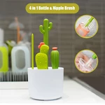 4 in 1 Bottle Cleaning Brush Set With Drying Rack Cartoon Cactus Baby Bottle Brush Kit Portable Pacifier Straw Scrubber