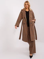 Camel and black long coat with belt