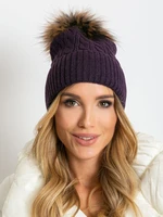 Cap with braids and purple bamboo pompom