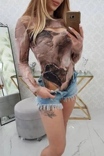 Beige body blouse with marble pattern