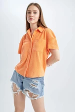 DEFACTO Relax Fit Shirt Collar Thin Sweatshirt Fabric Short Sleeve Shirt
