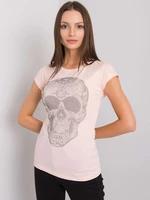 Light pink women's T-shirt with skull