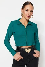 Trendyol Green Knitted Blouse with Buttons/Fitted Polo Neck Creme/Textured Crop Trendyol Green Knitted Blouse with Buttons/Fitted Polo Neck Creme/Textured Crop