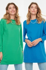 Trendyol Blue-Green 2 Pack Crew Neck Basic Knitted Sweatshirt