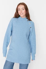 Trendyol Light Blue Stand-Up Collar Knitwear Sweater with Buttons
