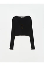 Dilvin 60134 U Neck Front Accessory Knitwear Cardigan-black