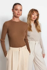 Trendyol Brown-Stone Dwupakowy Sweter Z Dzianiny