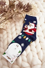 Women's socks with Santa Claus, navy blue