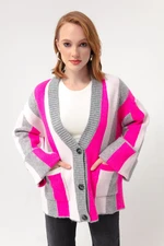 Lafaba Women's Fuchsia Raised Button Detailed Knitwear Cardigan