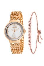 Polo Air Stylish Women's Wristwatch with Lots of Stones on its Strap Zircon Stone Waterway Bracelet Combination Copper Color