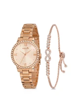 Polo Air Women's Wristwatch Zircon Stone Infinity Bracelet Copper Color