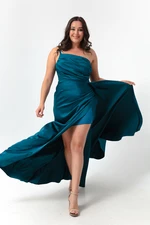 Lafaba Women's Oil One-Shoulder Plus Size Satin Evening & Prom Dress