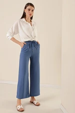 By Saygı Elastic Waist Laced Wide Leg Pocket Ayrobin Trousers