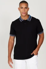 AC&Co / Altınyıldız Classics Men's Black Slim Fit Slim Fit 100% Cotton Anti-roll Polo Neck T-Shirt.