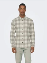 Beige-cream Men's Plaid Flannel Shirt ONLY & SONS Gud - Men