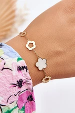 Lady's bracelet with flowers gold-white