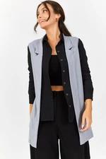 armonika Women's Gray Melange Collar Long Vest