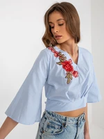 Light blue-and-white striped short formal blouse