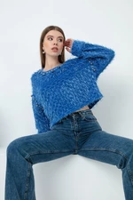 Lafaba Women's Blue Pile Glittery Sweater