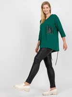Dark green long blouse of larger size with 3/4 sleeves