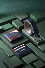 Polo Air Men's Belt Wallet Card Holder Navy Blue Combination Set