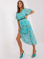 Mint floral midi dress with belt