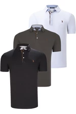 TRIPLE SET T8582 DEWBERRY MENS T-SHIRT-BLACK-WHITE-KHAKI