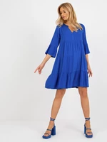 Cobalt blue dress with ruffles and 3/4 sleeves SUBLEVEL