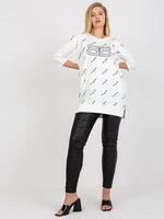 Ecru long blouse plus size with inscriptions