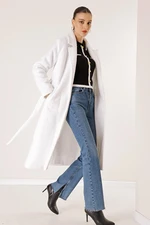 By Saygı Belted Waist, Side Pocket, Lined Felt Boucle Coat