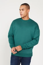 AC&Co / Altınyıldız Classics Men's Dark Green Oversize Fit Wide Cut Cotton Fleece Inner 3 Thread Crew Neck Sweatshirt