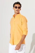 AC&Co / Altınyıldız Classics Men's Orange Tailored Slim Fit Oxford Buttoned Collar Linen-Looking 100% Cotton Flared Shirt.