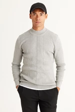 AC&Co / Altınyıldız Classics Men's Gray Melange Slim Fit Slim Fit Half-Cat Turtleneck Cotton Jacquard Knitwear Sweater.