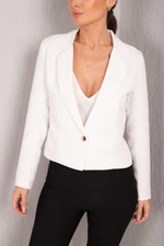 armonika Women's White Single Button Crop Jacket