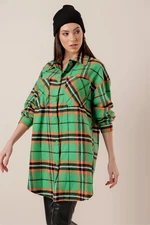 By Saygı Green Plaid Wool Cachet Long Shirt With Pocket