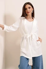 By Saygı Ecru Linen Jacket with Lace-up Front Pockets with Foldable Sleeves