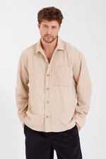 XHAN Beige Pocket Velvet Shirt