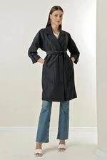 By Saygı Double Breasted Collar Waist Belted Lined Trench Coat