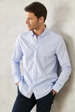 AC&Co / Altınyıldız Classics Men's Light Blue Slim Fit Slim Fit Buttoned Collar 100% Cotton Plain Casual Shirt.