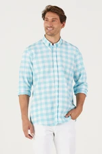 AC&Co / Altınyıldız Classics Men's White Mint Slim Fit Slim Fit Shirt with Buttoned Collar See-through Patterned Shirt. AC&Co / Altınyıldız Classics Men's White Mint Slim Fit Slim Fit Shirt with Buttoned Collar See-through Patterned Shirt.