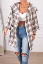 armonika Women's Open Mink Checked Loose Pocket Pocket Jacket