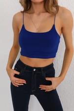 BİKELİFE Women's Blue Cotton Rope Strap Short Crop Blouse