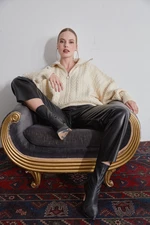 VATKALI Turtleneck Zipper Knitted Sweater Cream