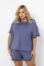 Stylish women's pajamas, short sleeves, shorts - blue